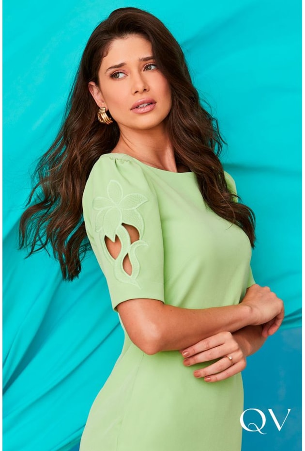 VESTIDO CREPE BORDADO RICHELIEU VERDE - LUZIA FAZZOLLI VESTIDO CREPE BORDADO RICHELIEU VERDE - LUZIA FAZZOLLI