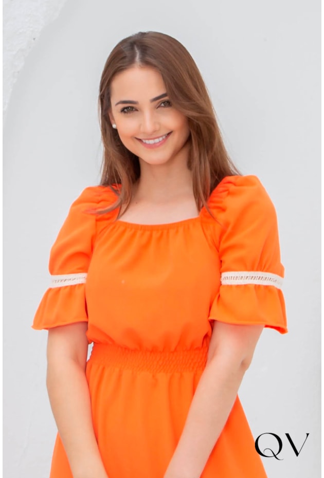 VESTIDO CREPE COM ENTREMEIOS LARANJA - VALENTINA SIRRAH