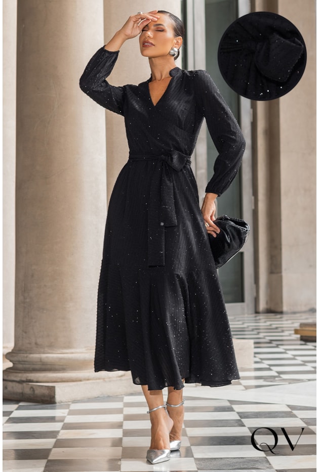 VESTIDO CREPE COM LUREX PRETO - JANY PIM VESTIDO CREPE COM LUREX PRETO - JANY PIM