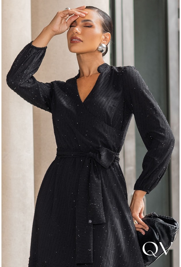 VESTIDO CREPE COM LUREX PRETO - JANY PIM VESTIDO CREPE COM LUREX PRETO - JANY PIM
