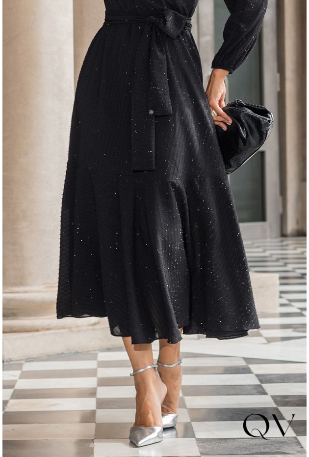 VESTIDO CREPE COM LUREX PRETO - JANY PIM VESTIDO CREPE COM LUREX PRETO - JANY PIM