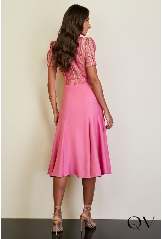 VESTIDO CREPE E CROCHÊ ROSA - JANY PIM