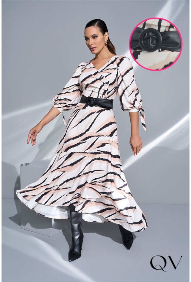 VESTIDO CREPE ESTAMPADO ANIMAL PRINT - VIA TOLENTINO VESTIDO CREPE ESTAMPADO ANIMAL PRINT - VIA TOLENTINO