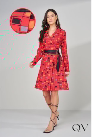 VESTIDO CREPE ESTAMPADO VERMELHO - TITANIUM JEANS VESTIDO CREPE ESTAMPADO VERMELHO - TITANIUM JEANS
