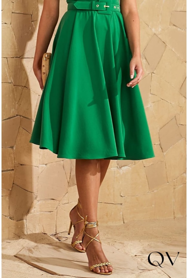 VESTIDO CREPE MANGAS PRINCESA VERDE - JANY PIM