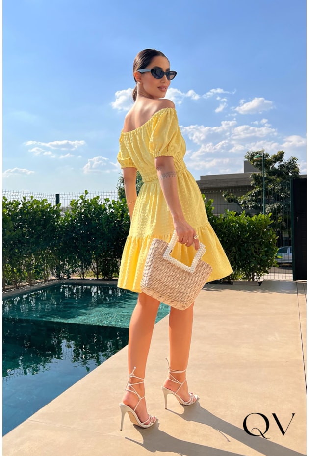 VESTIDO CREPE PIPOQUINHA AMARELO - LUZIA FAZZOLLI