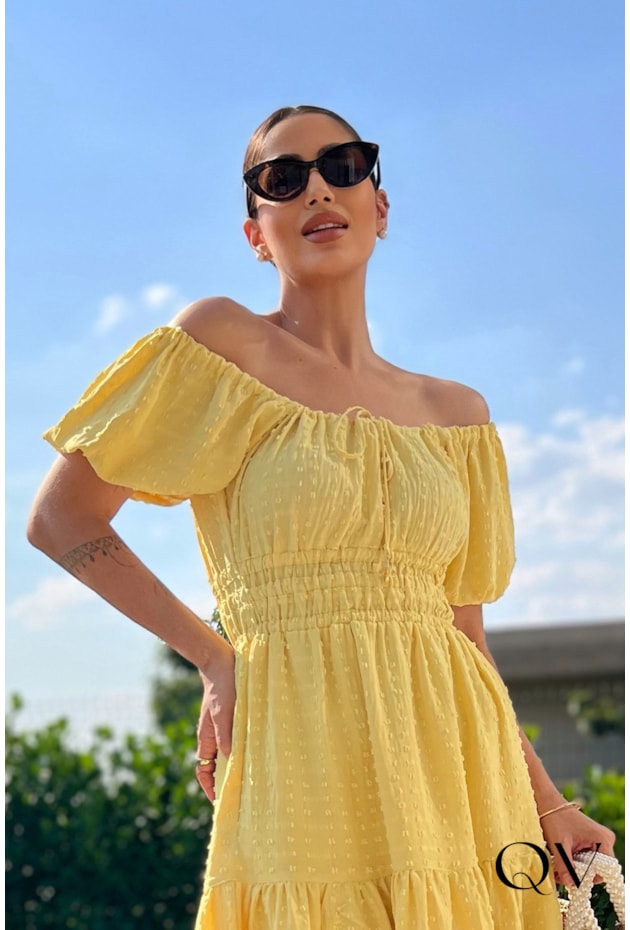 VESTIDO CREPE PIPOQUINHA AMARELO - LUZIA FAZZOLLI