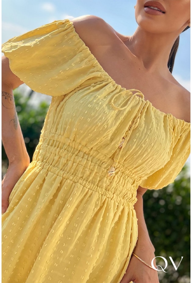 VESTIDO CREPE PIPOQUINHA AMARELO - LUZIA FAZZOLLI VESTIDO CREPE PIPOQUINHA AMARELO - LUZIA FAZZOLLI