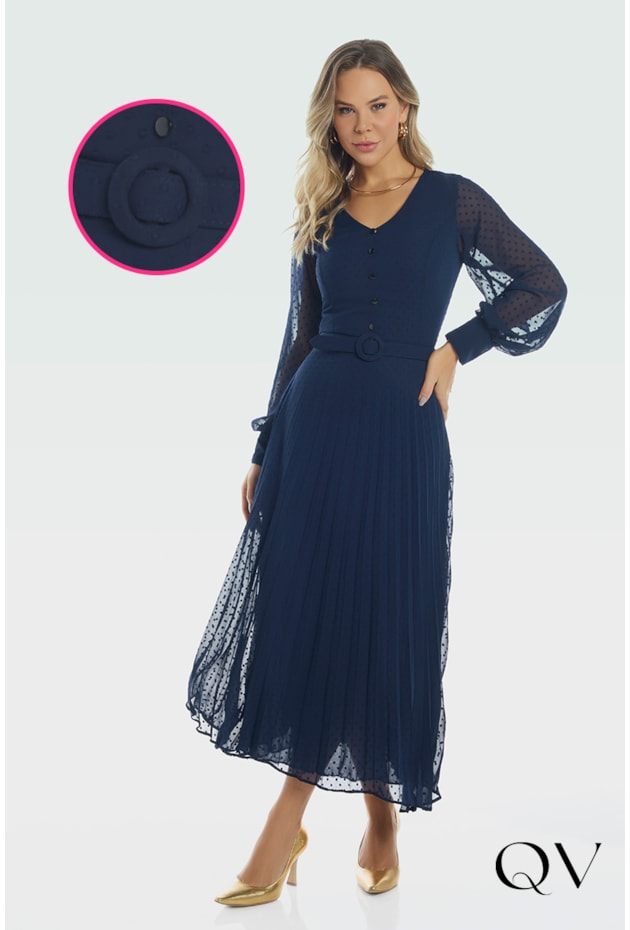 VESTIDO CREPE POÁ AZUL MARINHO - VIA TOLENTINO VESTIDO CREPE POÁ AZUL MARINHO - VIA TOLENTINO