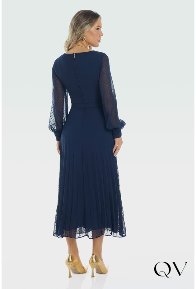 VESTIDO CREPE POÁ AZUL MARINHO - VIA TOLENTINO VESTIDO CREPE POÁ AZUL MARINHO - VIA TOLENTINO
