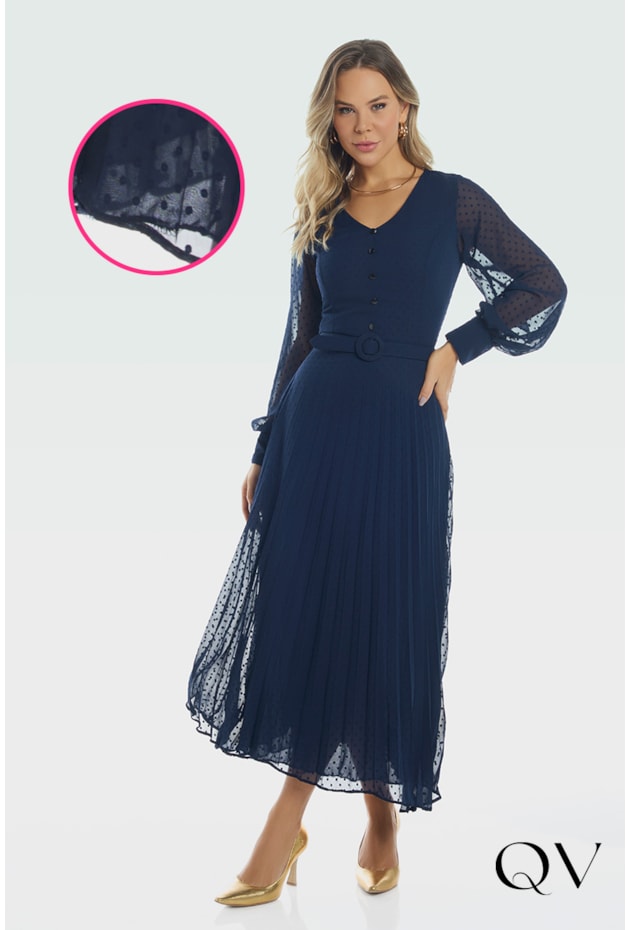 VESTIDO CREPE POÁ AZUL MARINHO - VIA TOLENTINO VESTIDO CREPE POÁ AZUL MARINHO - VIA TOLENTINO