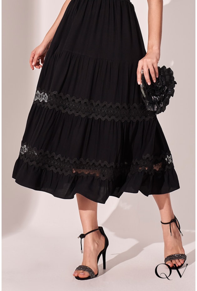 VESTIDO CREPE TEXTURIZADO PRETO - FASCÍNIUS