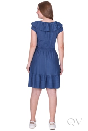 VESTIDO CURTO COM BOTÕES EM MALHA LISTRADA AZUL - HAPUK