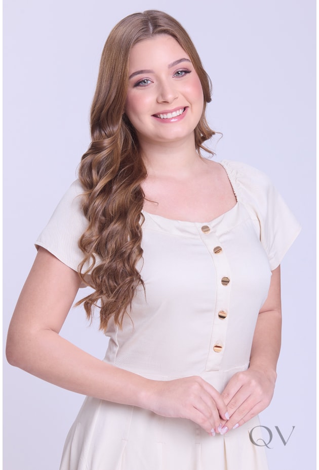 VESTIDO CURTO COM BOTÕES FRONTAIS EM TECIDO PLANO BEGE - HAPUK