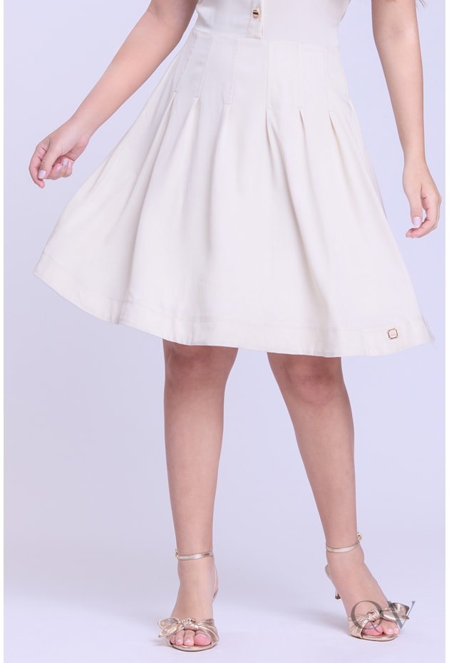 VESTIDO CURTO COM BOTÕES FRONTAIS EM TECIDO PLANO BEGE - HAPUK