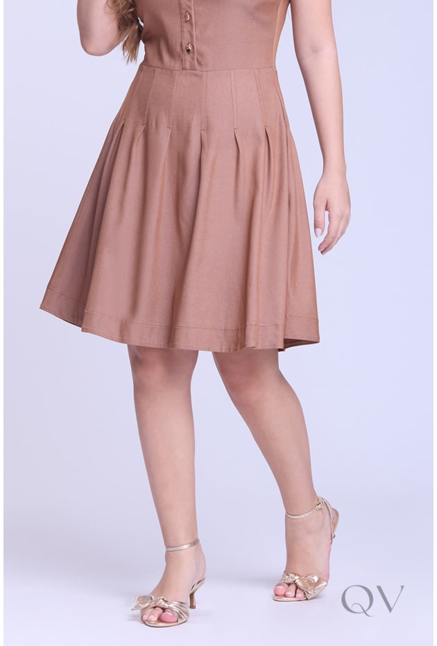 VESTIDO CURTO COM BOTÕES FRONTAIS EM TECIDO PLANO MARROM - HAPUK