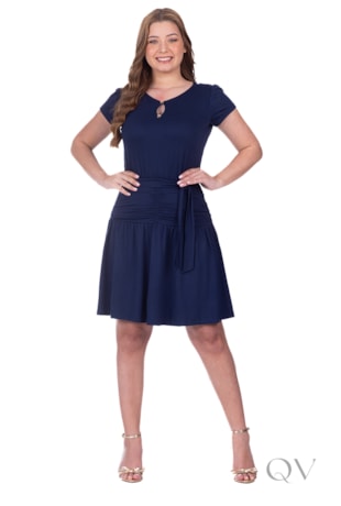VESTIDO CURTO COM FAIXA EM MALHA DE ALGODÃO AZUL NOITE - HAPUK