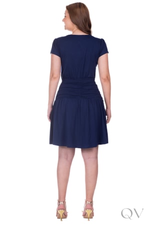 VESTIDO CURTO COM FAIXA EM MALHA DE ALGODÃO AZUL NOITE - HAPUK