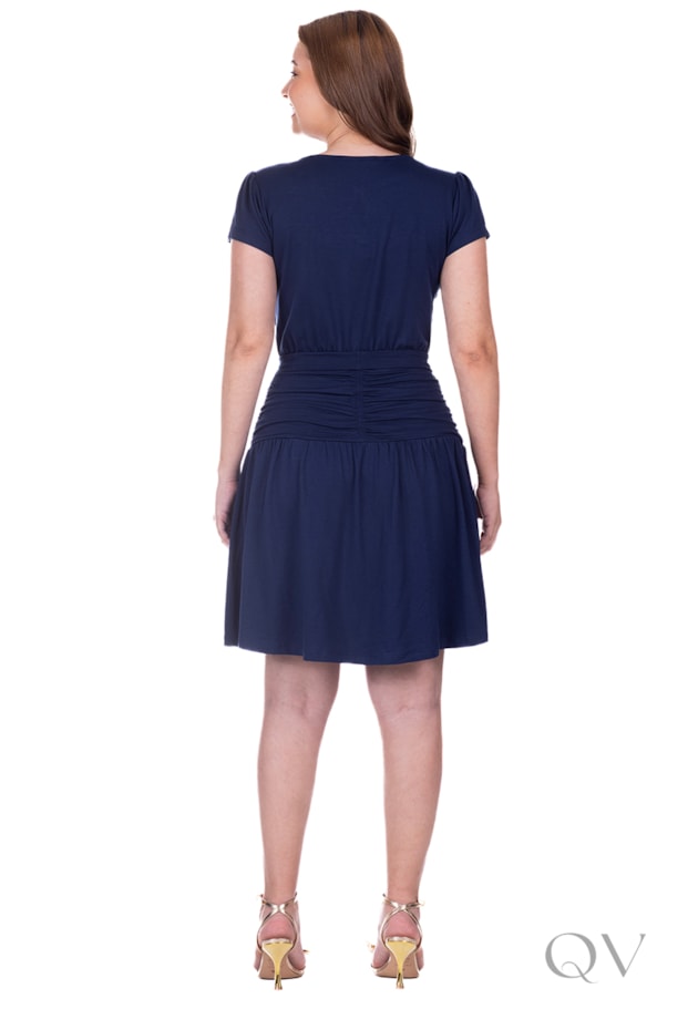 VESTIDO CURTO COM FAIXA EM MALHA DE ALGODÃO AZUL NOITE - HAPUK