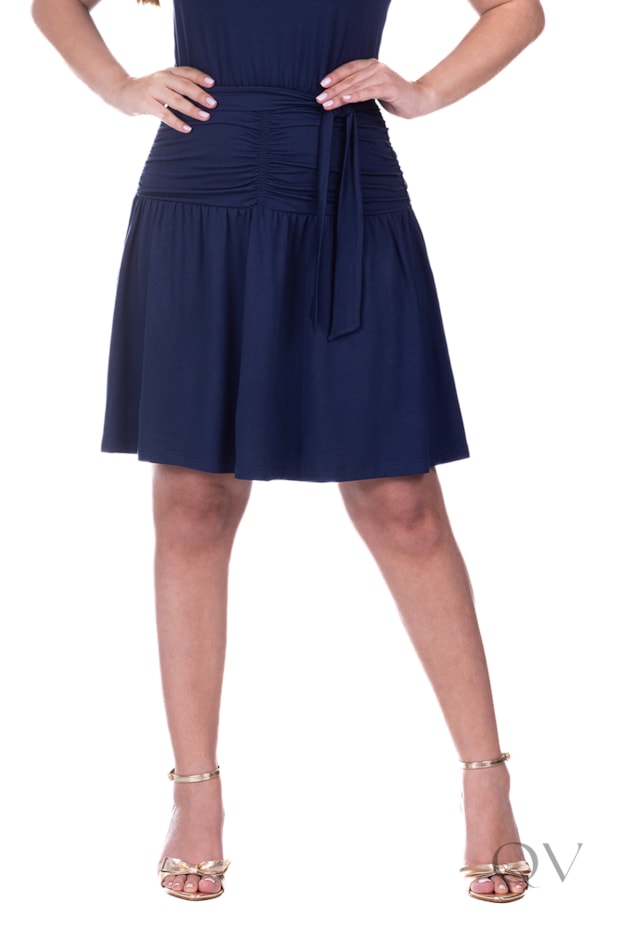 VESTIDO CURTO COM FAIXA EM MALHA DE ALGODÃO AZUL NOITE - HAPUK