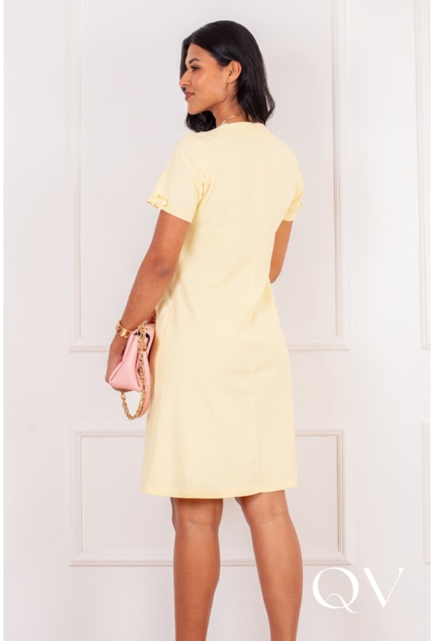 VESTIDO CURTO COM LAÇO EM VISCOSE AMARELO - PURO SHARMY