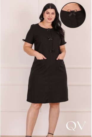 VESTIDO CURTO COM LAÇO EM VISCOSE PRETO - PURO SHARMY