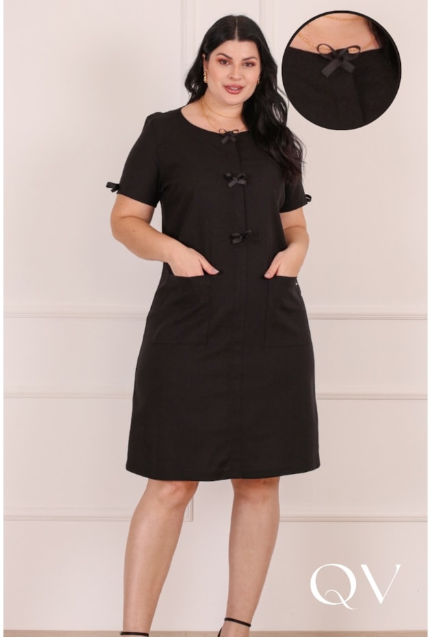 VESTIDO CURTO COM LAÇO EM VISCOSE PRETO - PURO SHARMY