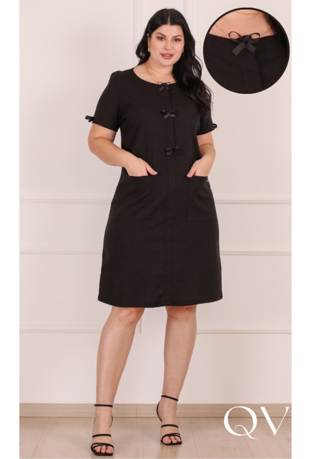 VESTIDO CURTO COM LAÇO EM VISCOSE PRETO - PURO SHARMY