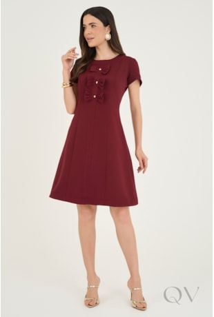 VESTIDO CURTO COM LAÇOS EM ALFAIATARIA BORDÔ - VIA TOLENTINO