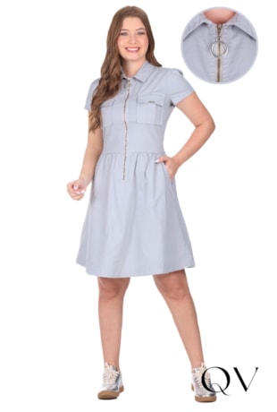 VESTIDO CURTO COM ZÍPER FRONTAL EM JEANS COLOR CINZA - HAPUK