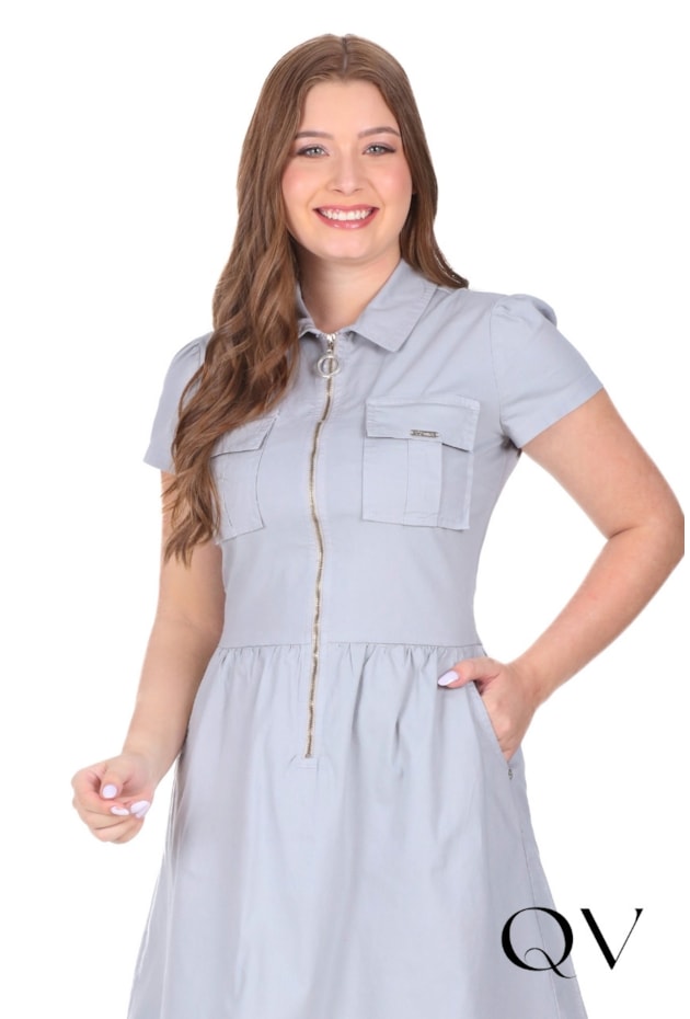 VESTIDO CURTO COM ZÍPER FRONTAL EM JEANS COLOR CINZA - HAPUK