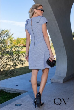VESTIDO CURTO EM ALFAIATARIA PIED DE POULE OFF WHITE E PRETO - LUZIA FAZZOLLI