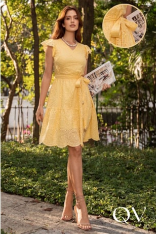 VESTIDO CURTO EM LASIE AMARELO - JANY PIM
