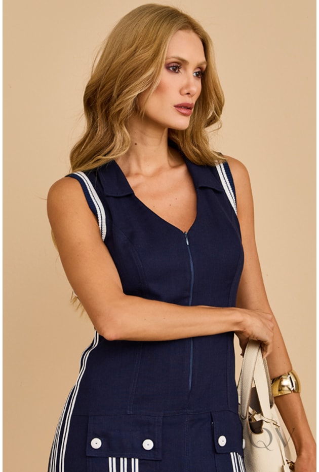 VESTIDO CURTO EM LINHO AZUL MARINHO - ARSTY