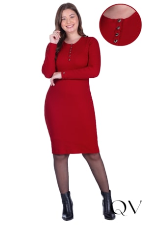VESTIDO CURTO EM MALHA CANELADA COM BOTÕES VERMELHO - HAPUK