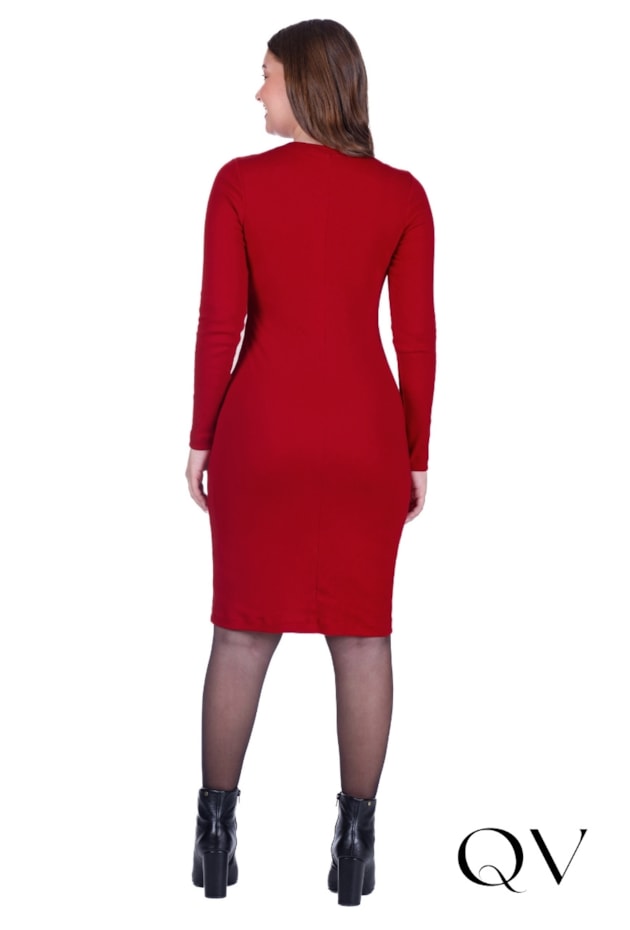 VESTIDO CURTO EM MALHA CANELADA COM BOTÕES VERMELHO - HAPUK