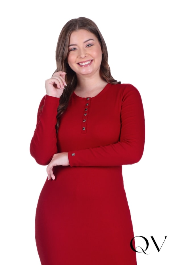 VESTIDO CURTO EM MALHA CANELADA COM BOTÕES VERMELHO - HAPUK
