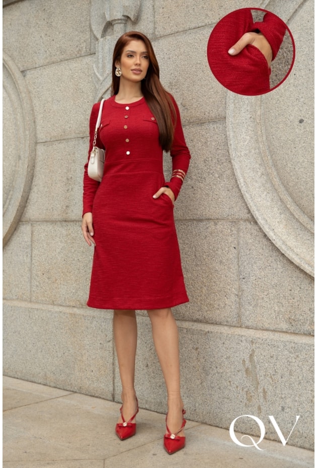 VESTIDO CURTO EM MALHA TWEED VERMELHO - JANY PIM