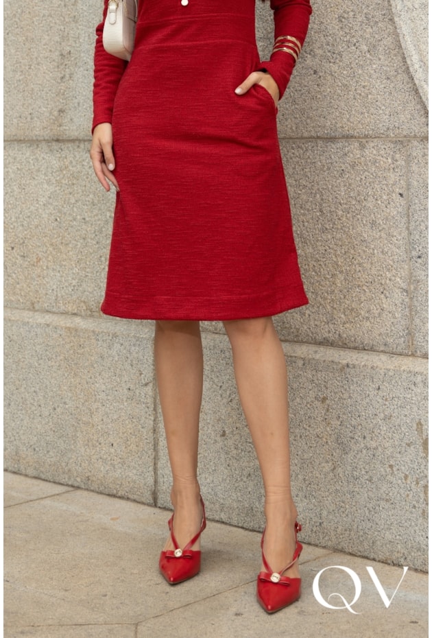 VESTIDO CURTO EM MALHA TWEED VERMELHO - JANY PIM