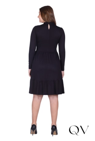 VESTIDO CURTO EM MOLETINHO COM GOLA ALTA PRETO - HAPUK