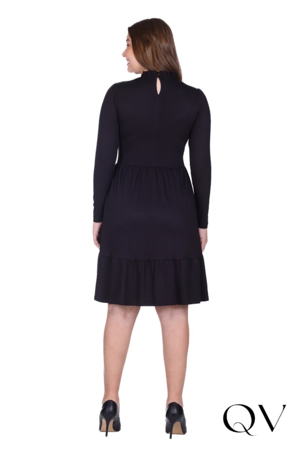 VESTIDO CURTO EM MOLETINHO COM GOLA ALTA PRETO - HAPUK