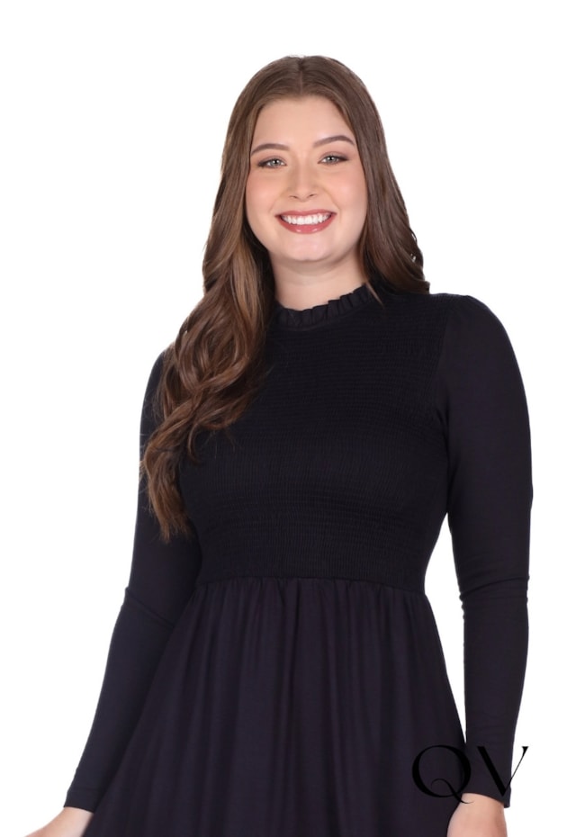 VESTIDO CURTO EM MOLETINHO COM GOLA ALTA PRETO - HAPUK