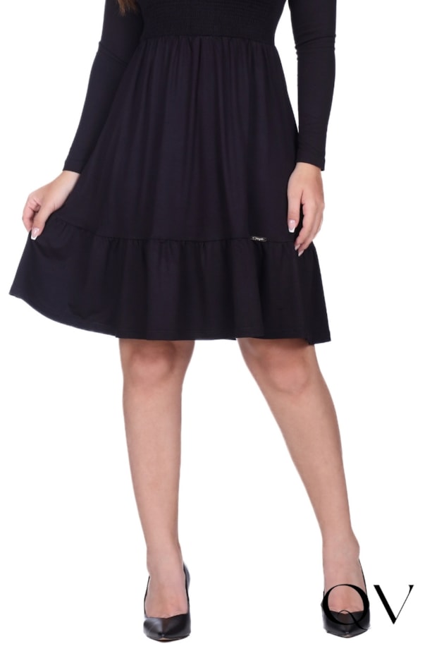 VESTIDO CURTO EM MOLETINHO COM GOLA ALTA PRETO - HAPUK