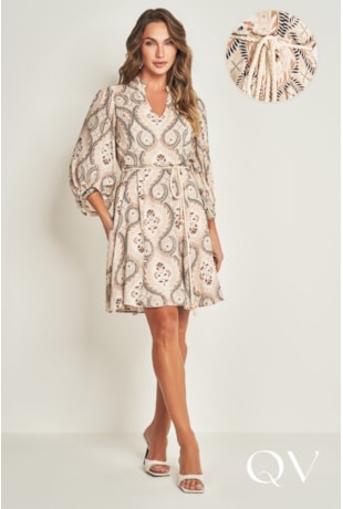 VESTIDO CURTO EM PLANO VISCOSE BEGE - DOCE TRAMA