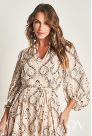 VESTIDO CURTO EM PLANO VISCOSE BEGE - DOCE TRAMA