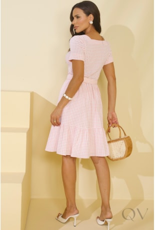 VESTIDO CURTO EM POLIÉSTER SALMÃO XADREZ - JANY PIM