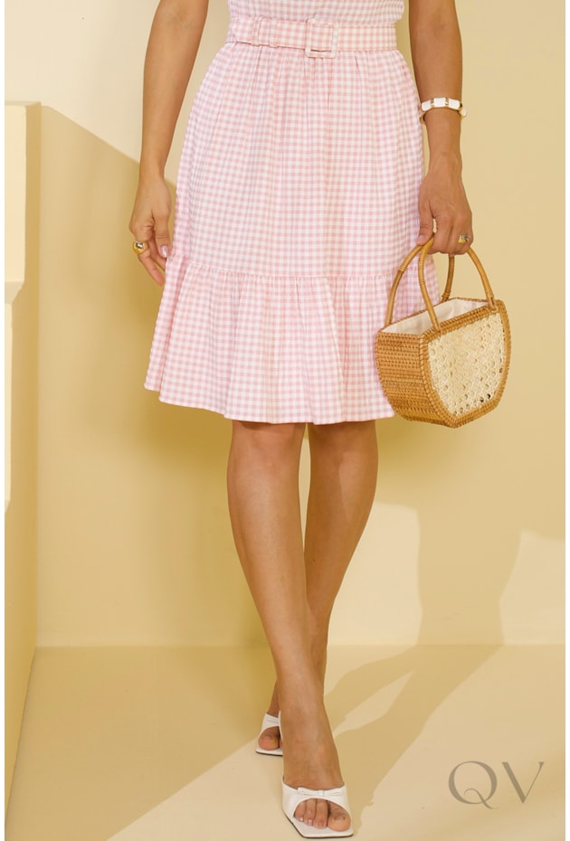 VESTIDO CURTO EM POLIÉSTER SALMÃO XADREZ - JANY PIM VESTIDO CURTO EM POLIÉSTER SALMÃO XADREZ - JANY PIM