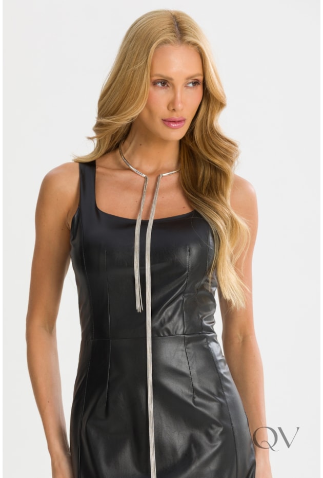 VESTIDO CURTO EM PU COM PENCE PRETO - TLIC RIO