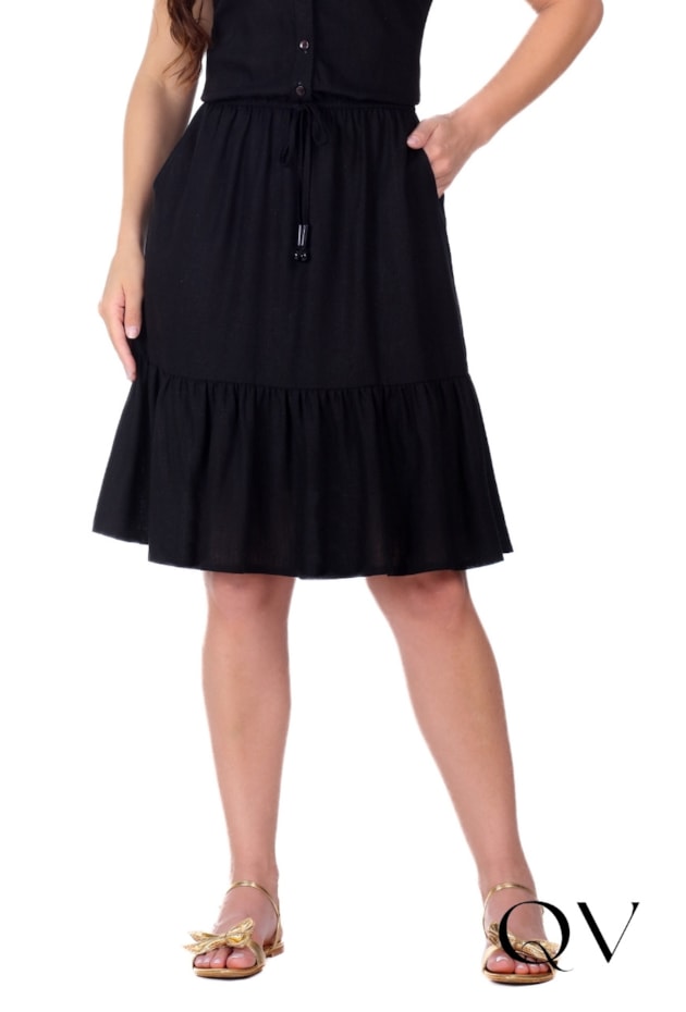 VESTIDO CURTO EM TECIDO PLANO DE VISCOSE PRETO - HAPUK