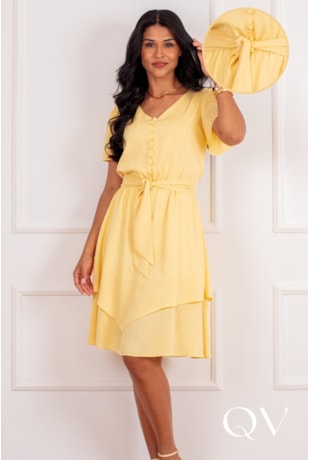 VESTIDO CURTO EM VISCOSE AMARELO - PURO SHARMY